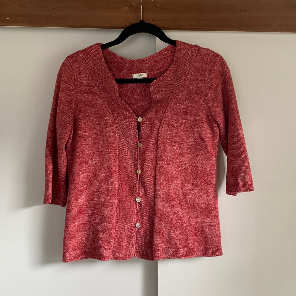 J. Jill Red/Pink Cardigan Shell Loop Button 3/4 sleeve Size XS